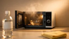 Cum cureți cuptorul cu microunde în 5 minute: trucul cu abur și oțet alb