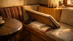 Bancheta integrată, trendul din 2026 care îți eliberează bucătăria și adaugă depozitare